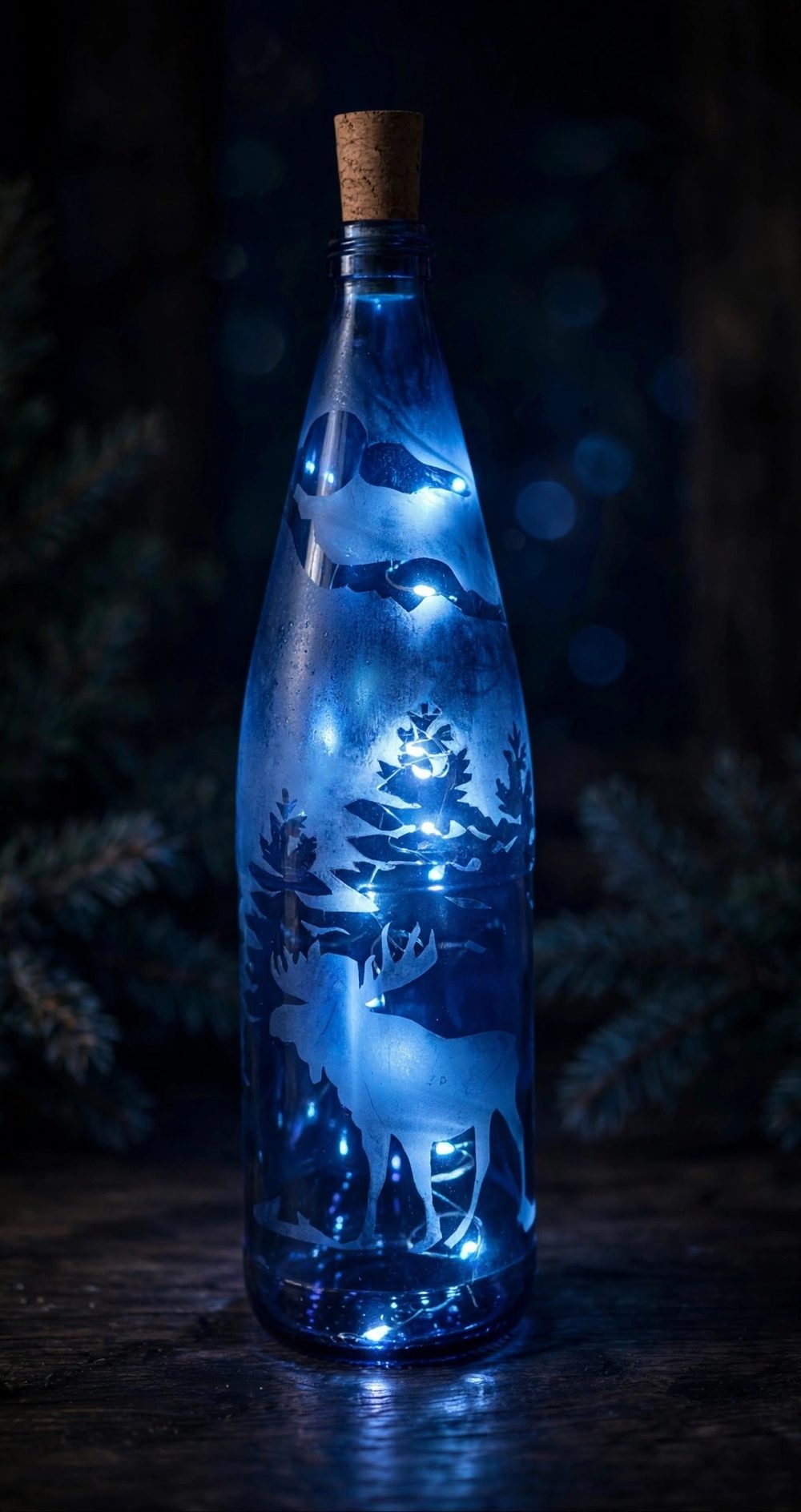Light-up etched bottle